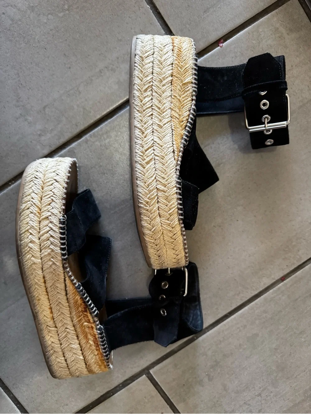 rag & bone Black Suede Platform Espadrille Sandals - Women